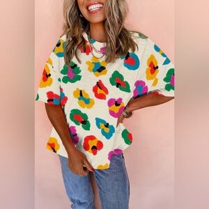 Apricot Leopard Drop Shoulder Oversized T-shirt
